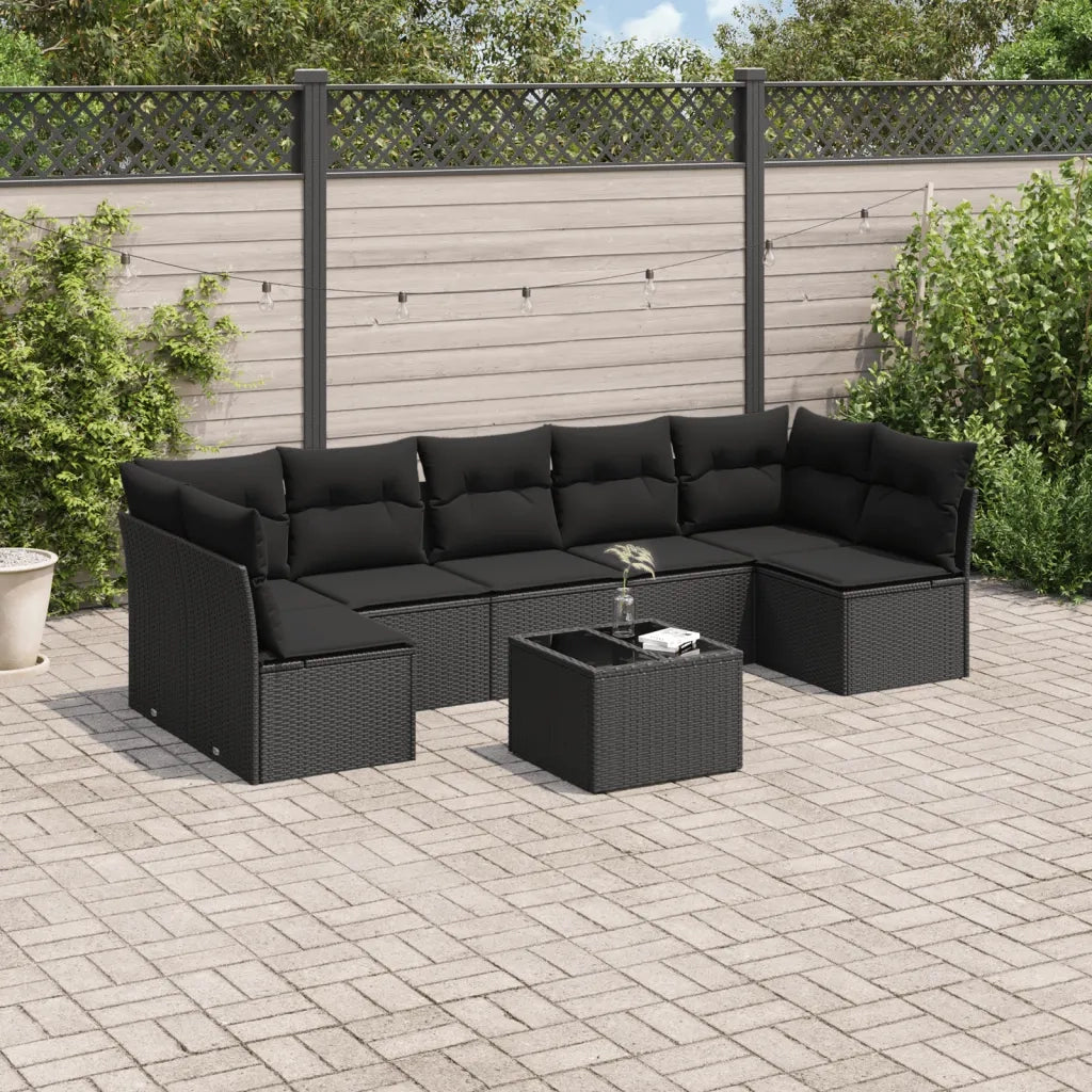 Set Divani da Giardino con Cuscini 8 pz Nero in Polyrattan