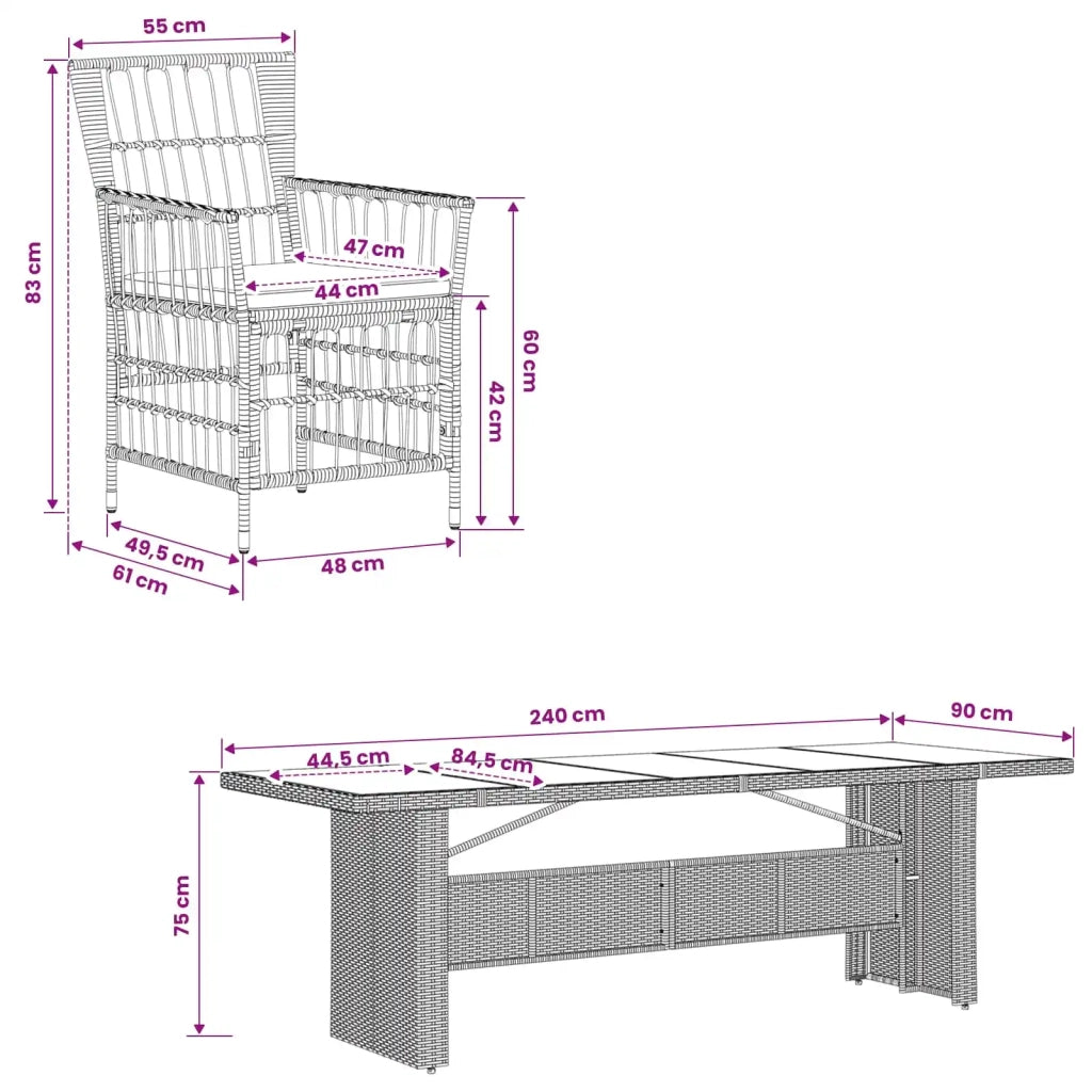 Set da pranzo per esterni 11 pz Grigio polyrattan 3448947