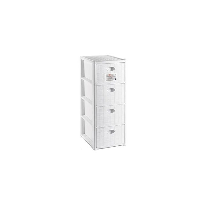 Stefanplast 303003 Elegance Cassettiera 4 Cassetti Slim Effetto Rattan 30x40x80 cm colore Bianco