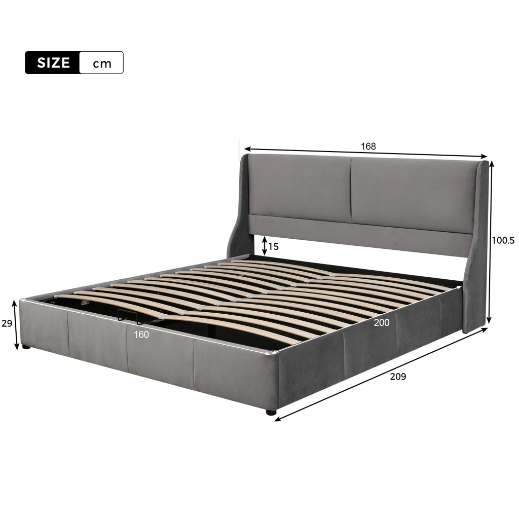 Letto imbottito matrimoniale 160x200 grigio con contenitore e sollevamento idraulico