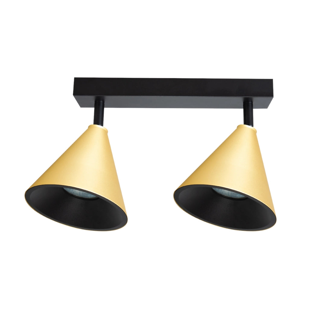 Faretto soffitto doppio su barra oro/nero GU10 Cone