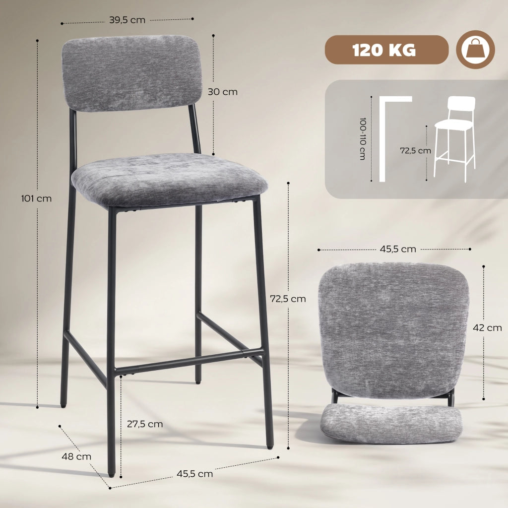 Sgabelli da Bar Imbottiti in Tessuto ¨C Zephmum ¨C 2 Pezzi Grigio 45.5x48x101cm