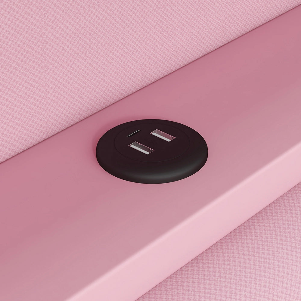 Letto a giorno-Xylo-90x200 cm-USB, LED, letto ribaltabile, scrivania, rosa