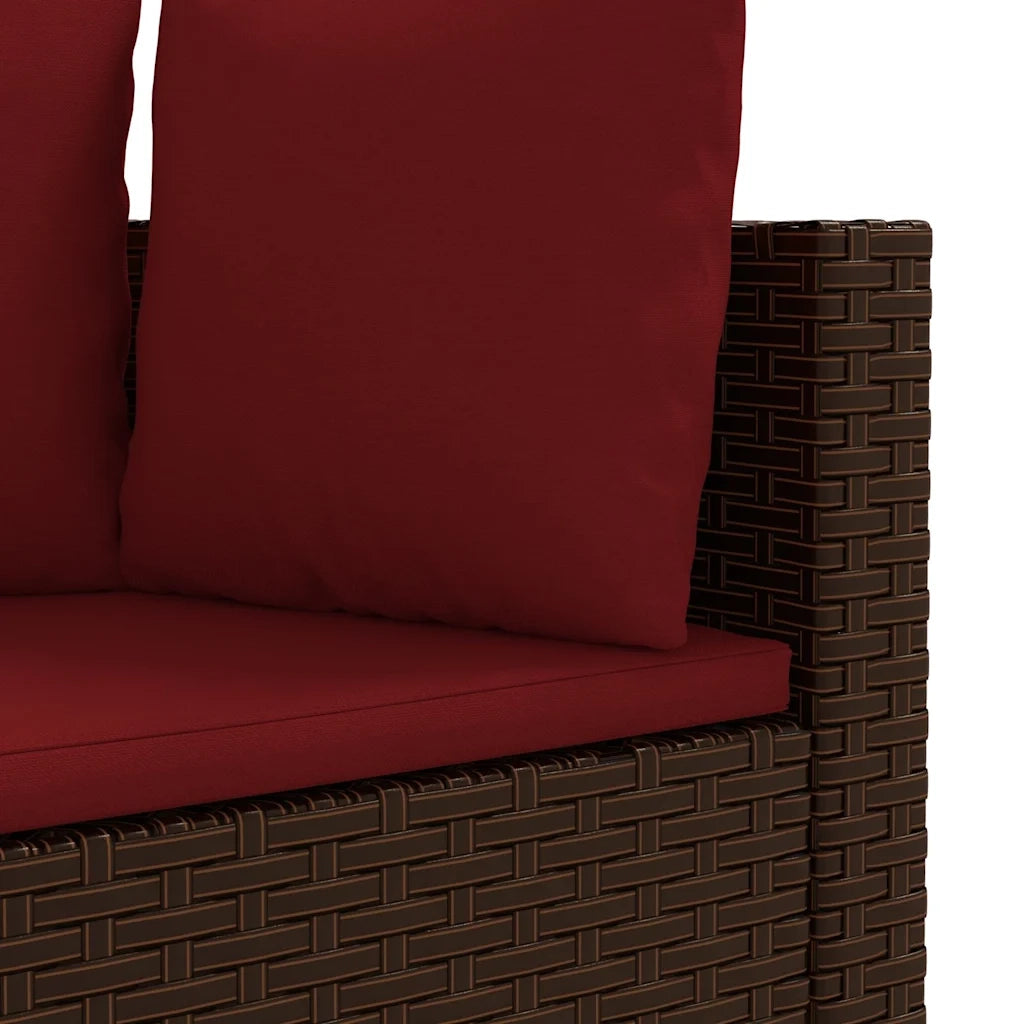 Set Divano da Giardino 3 pz con Cuscini Marrone in Polyrattan