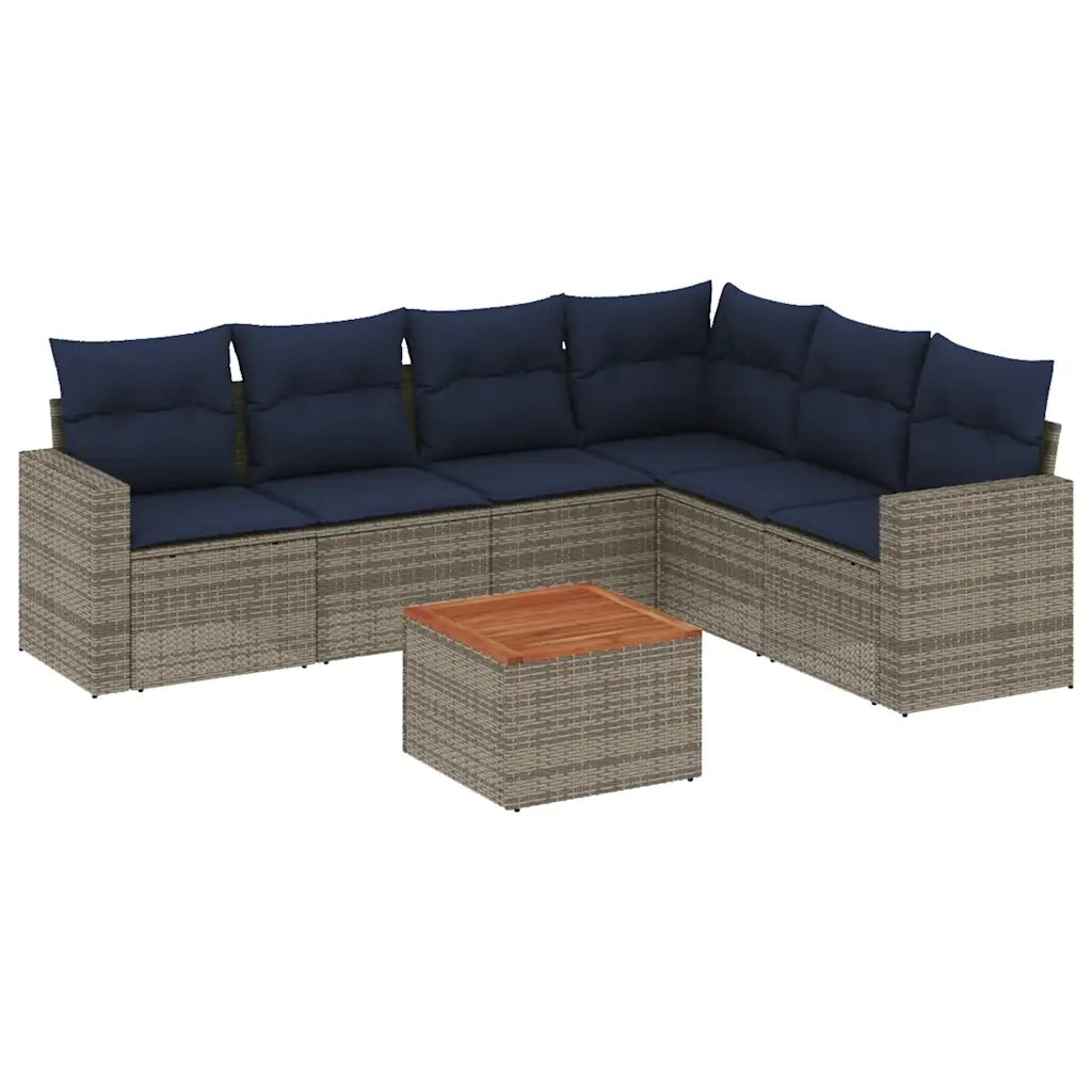 Set Divani da Giardino 7 pz con Cuscini Grigio in Polyrattan 3256474