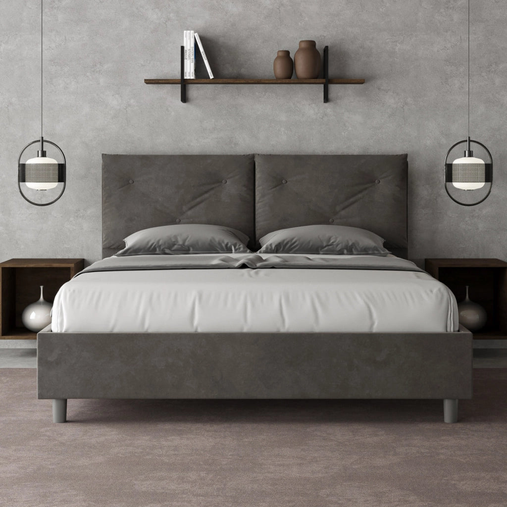 BS COM Letto queen size senza rete imbottito 150x200 microfibra grigio Large
