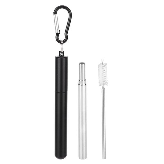 Riette Telescopica Reutilizzabile - Flessibile in Acciaio Inossidabile - Inclusa Spazzola per Pulizia - Adatta per Uso Casa/Studio - Lunghezza 23 cm - Strobo