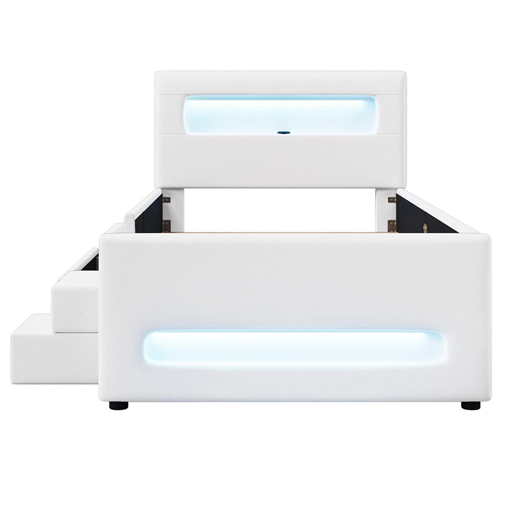 Letto imbottito 90x200cm?- Xylo - scala LED 2 cassetti bianco