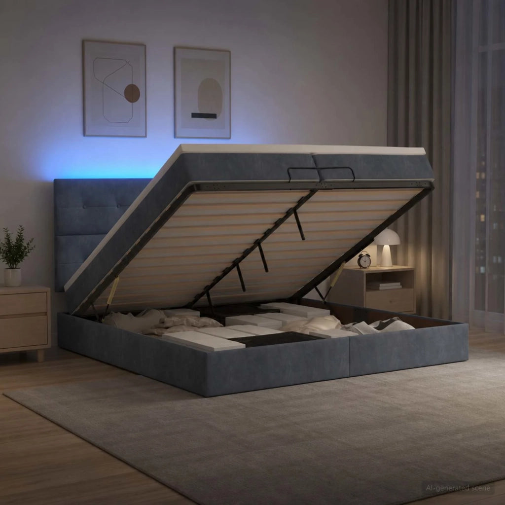 Letto Ottomano con Materasso e LED Grigio Scuro 200 x 200 cm 3458326
