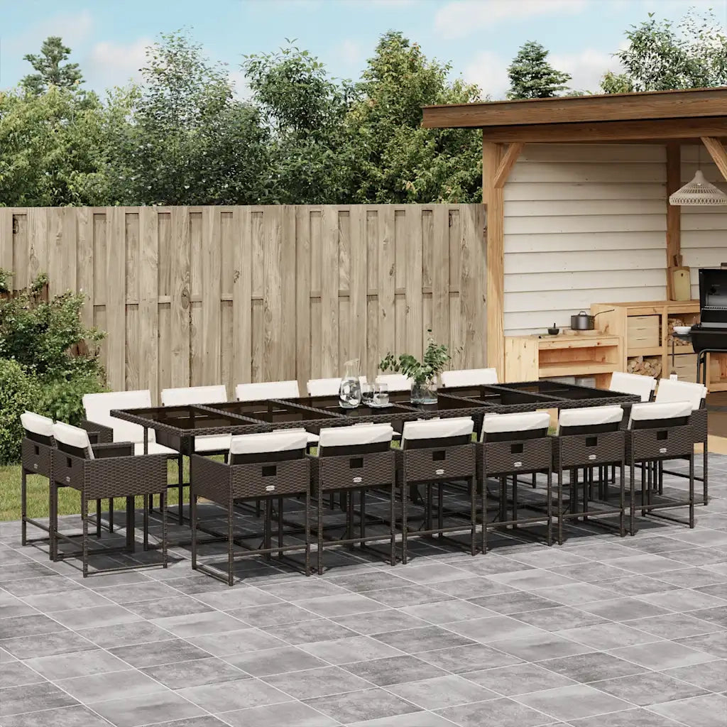 Set da Pranzo da Giardino 17 pz con Cuscini Marrone Polyrattan 3211425