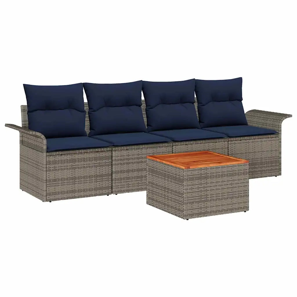 Set Divano da Giardino 5 pcs Grigio e Blu Navy polyrattan 3355931