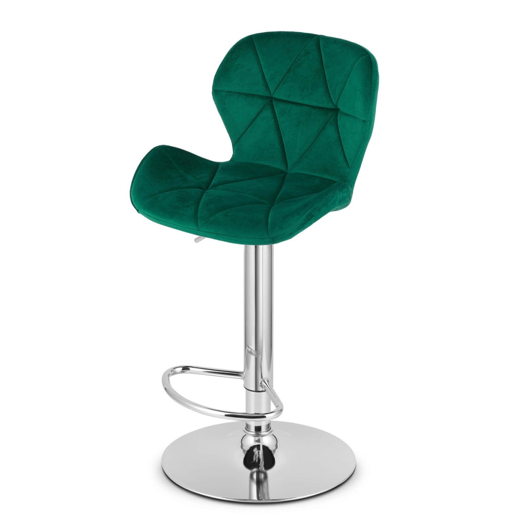 Sgabello da bar West in velluto verde e base cromata