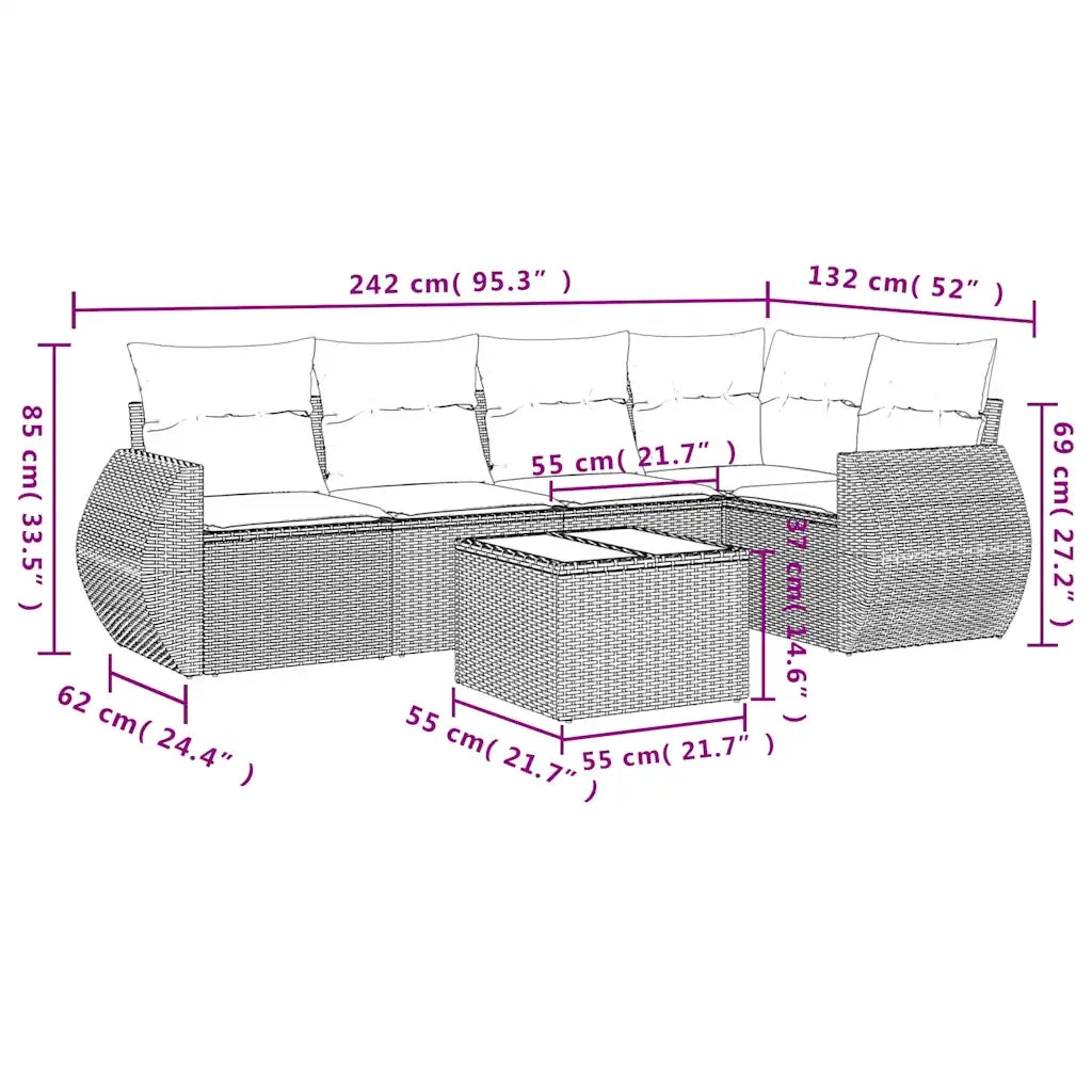 Set Divano da Giardino 6pz con Cuscini Grigio Chiaro Polyrattan 3221341