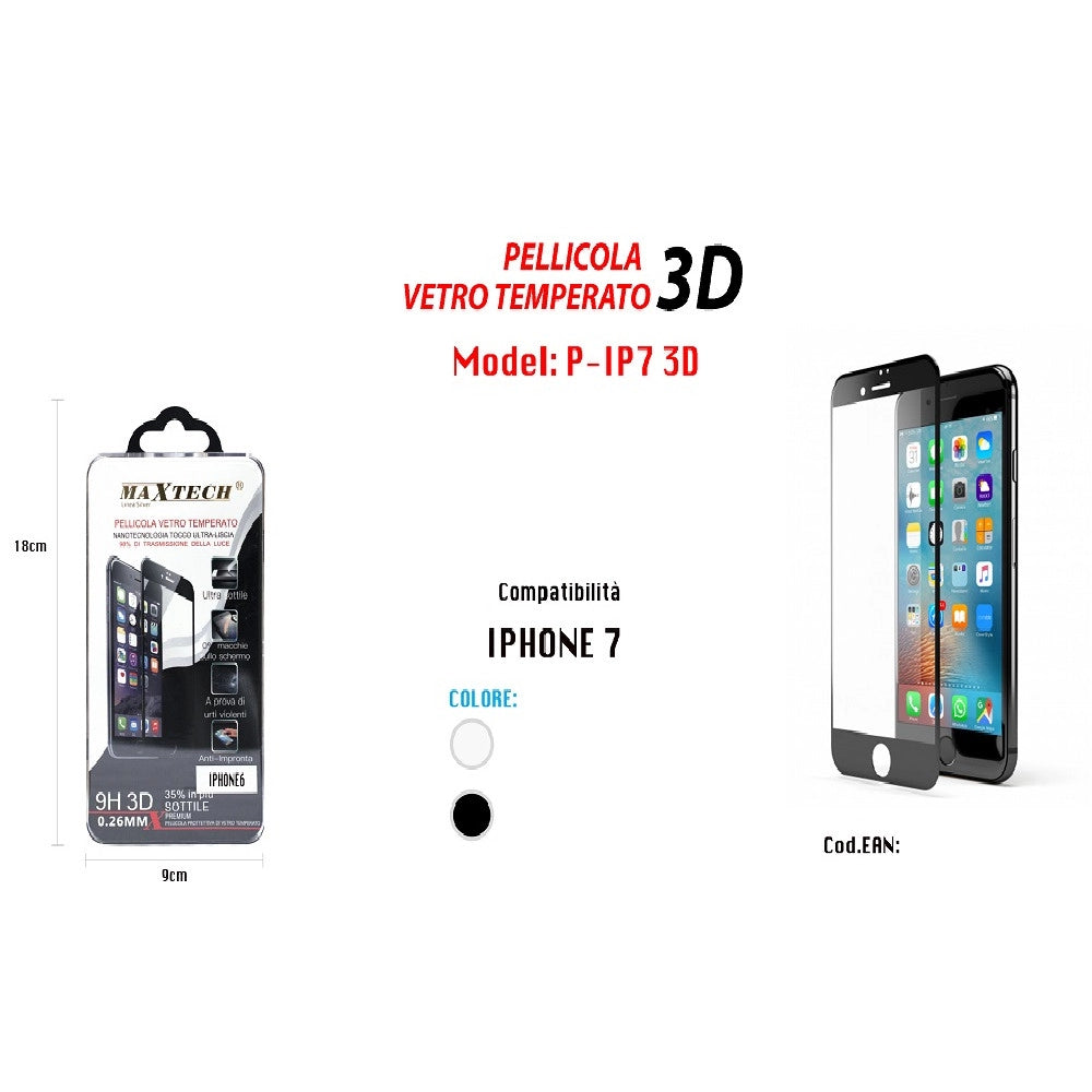 Trade Shop - Pellicola In Vetro Temperato 3d Protezione Completa Per Iphone 7 Maxtech P-ip7 3d -