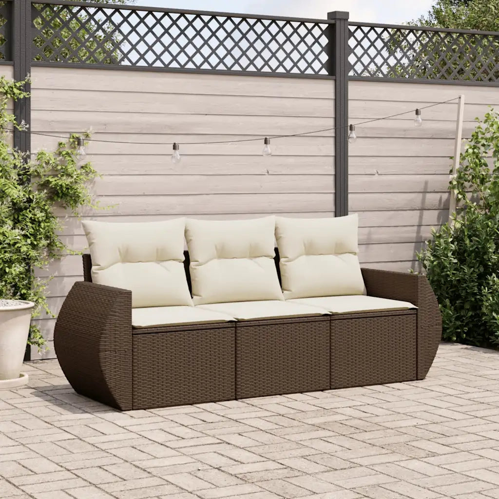 Set Divano da Giardino 3 pz con Cuscini Marrone in Polyrattan 3253400