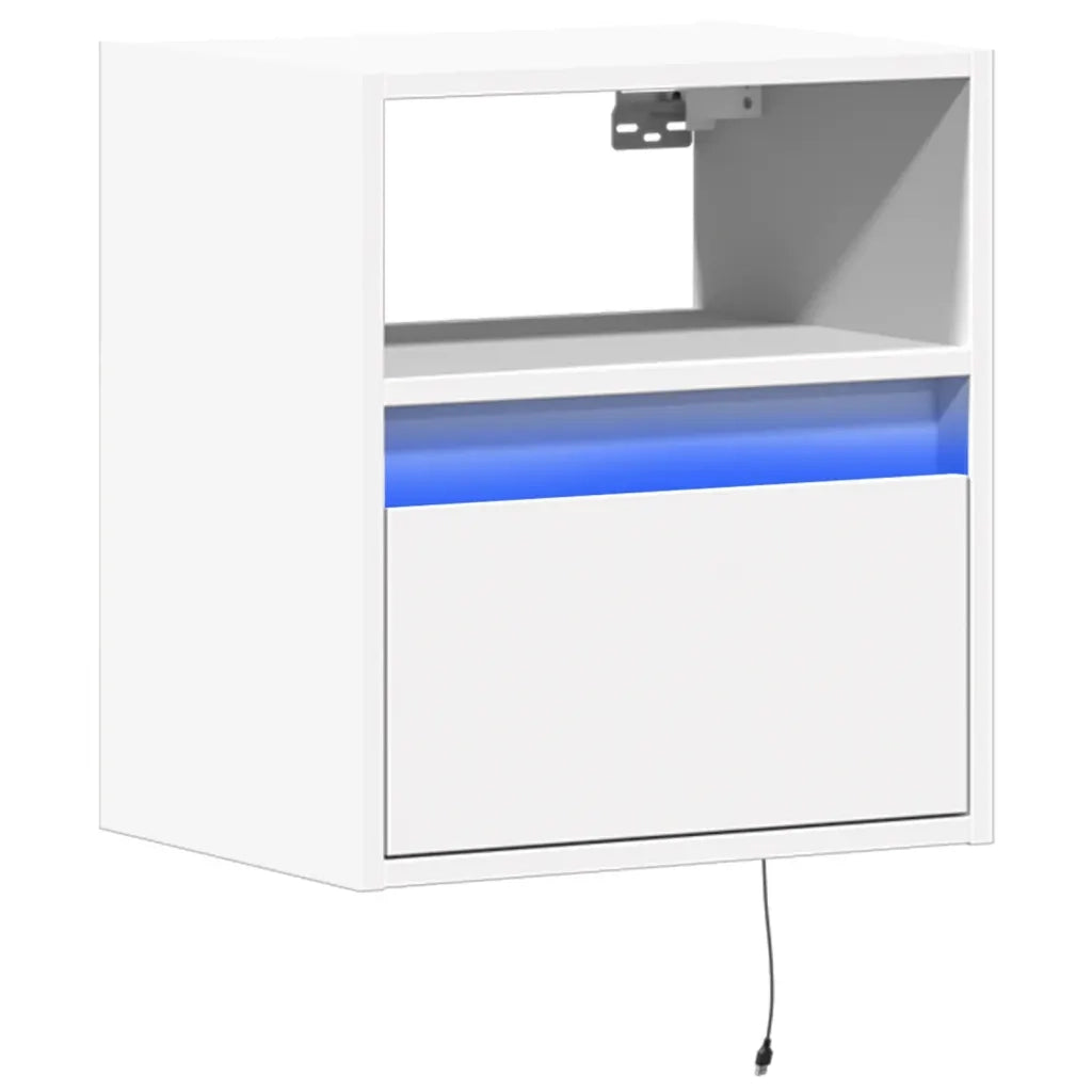 Comodino | Armadio da Notte | Mobiletto da notte a Parete con Luci LED Bianco