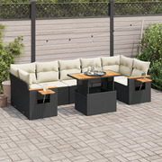 Set Divani da Giardino con Cuscini 8 pz Nero Polyrattan Acacia 3327570