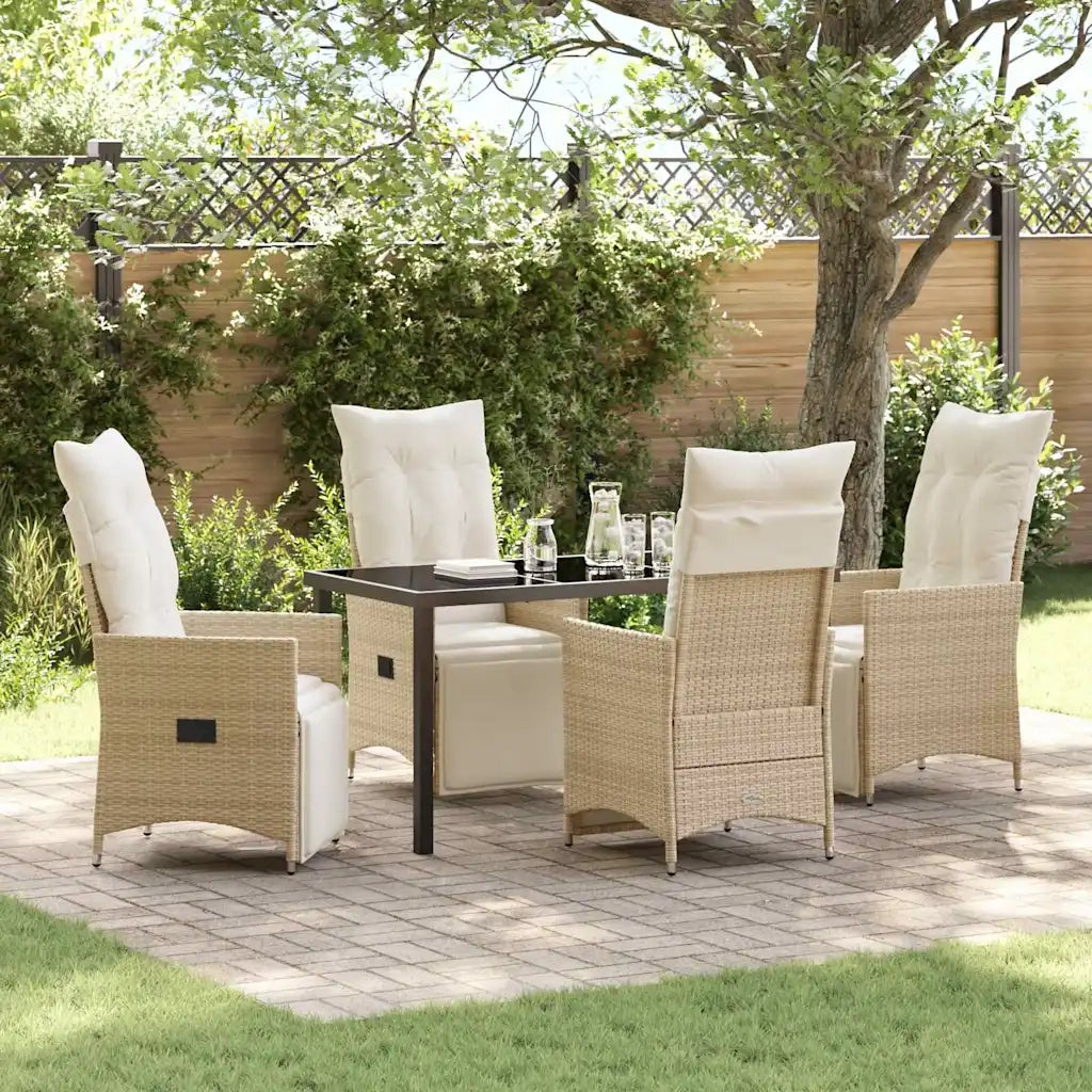 Set da Pranzo per Giardino con cuscino 5 pcs Beige polyrattan 3379585