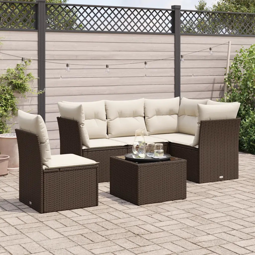 Set Divano da Giardino 6 pz con Cuscini Marrone in Polyrattan 3217653