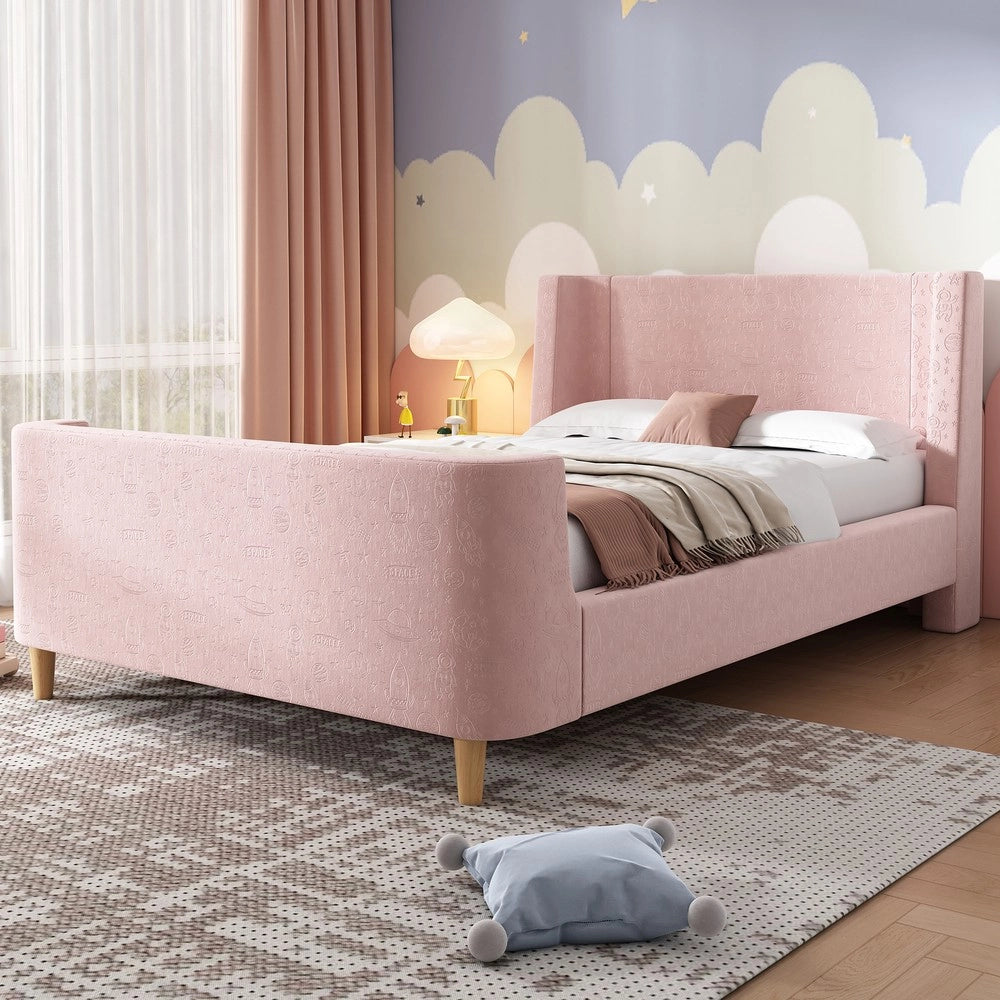 Letto Singolo Imbottito per Bambini ¨C MINIMAL ¨C Rosa, Velluto, 90x200