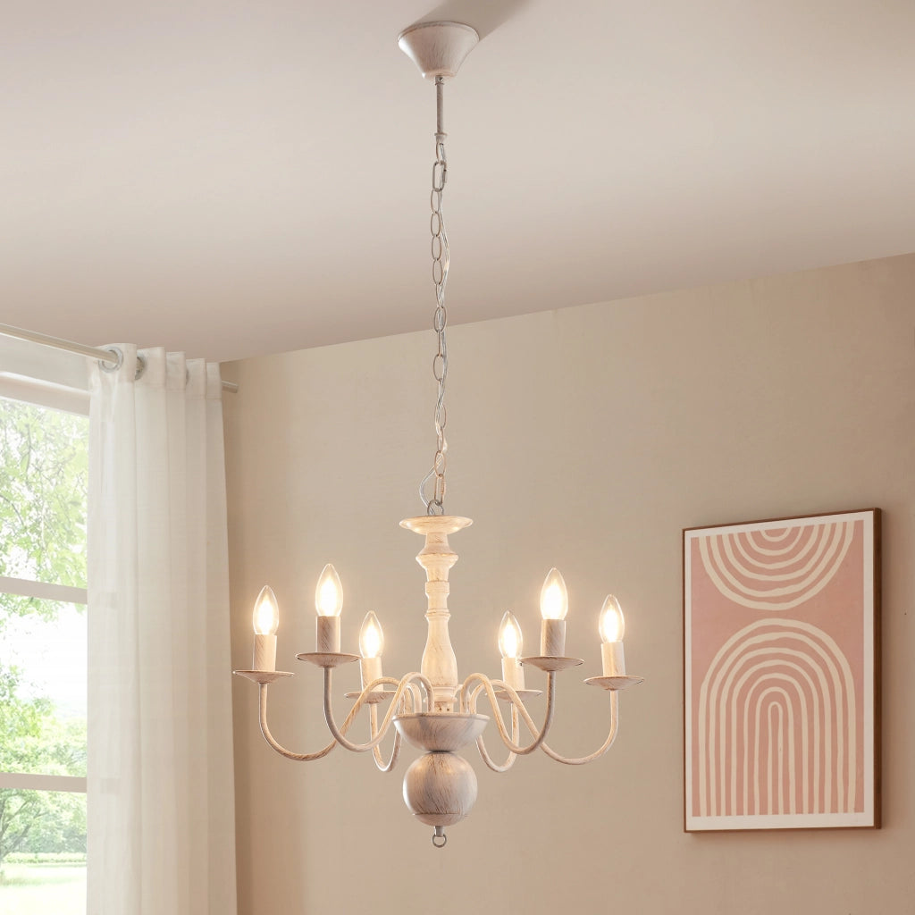 Lampadario Berkeley con 6 Bracci Curvi E14 Bianco Vintage lux.pro