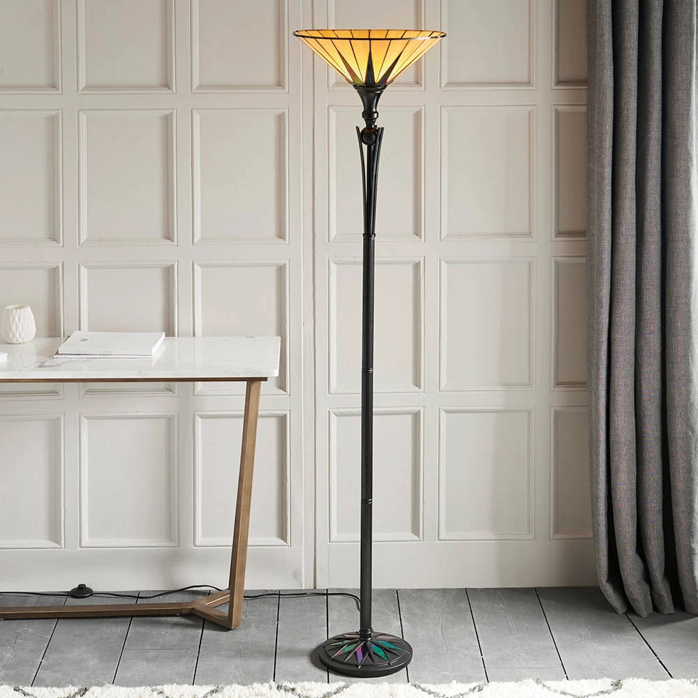 Lampada da terra vetrata Tiffany Dark Star nera E27 60W