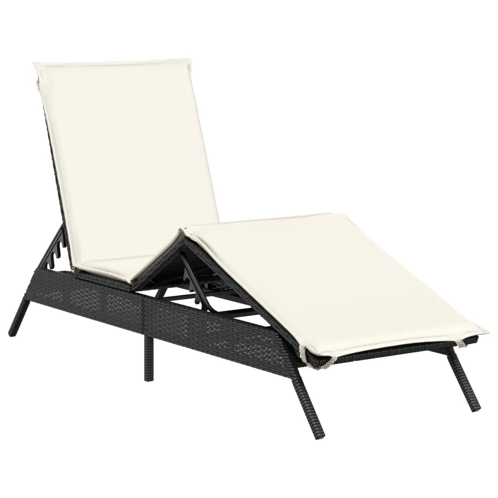 Lettino Prendisole con Cuscino Nero in Polyrattan 4002701