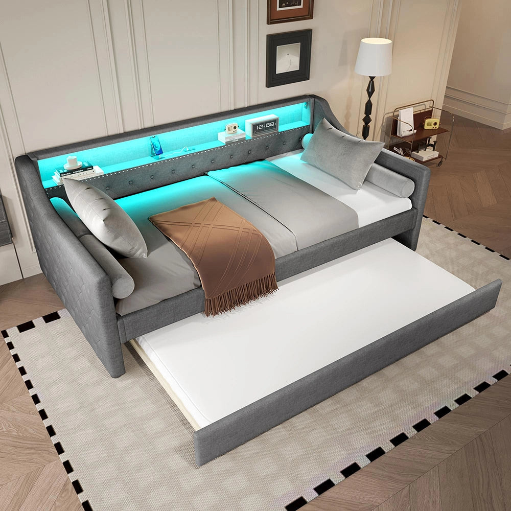 Divano letto daybed - Xylo - 90x200 cm LED USB grigio