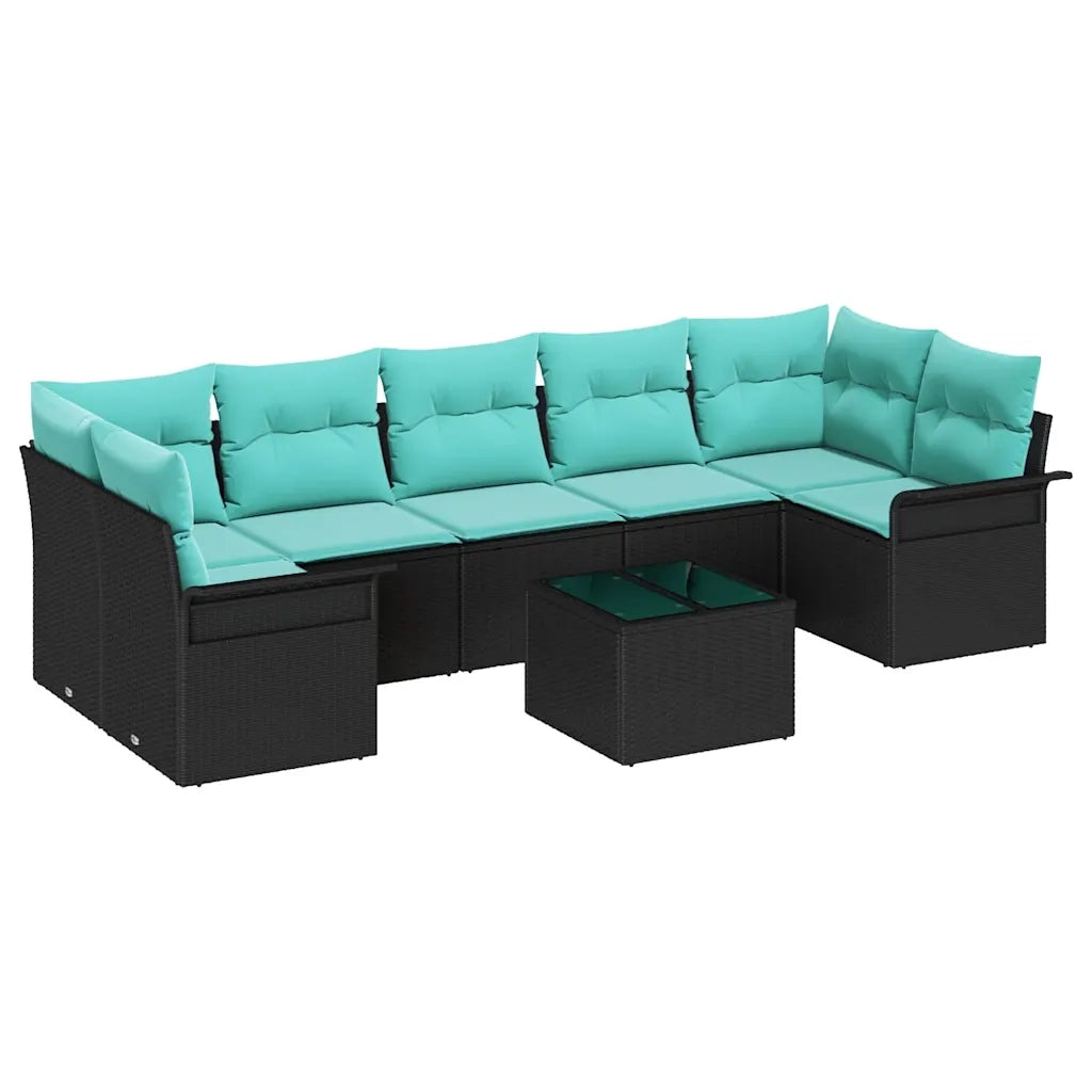 Set Divano da Giardino 8 pcs Nero e Turchese polyrattan 3353955