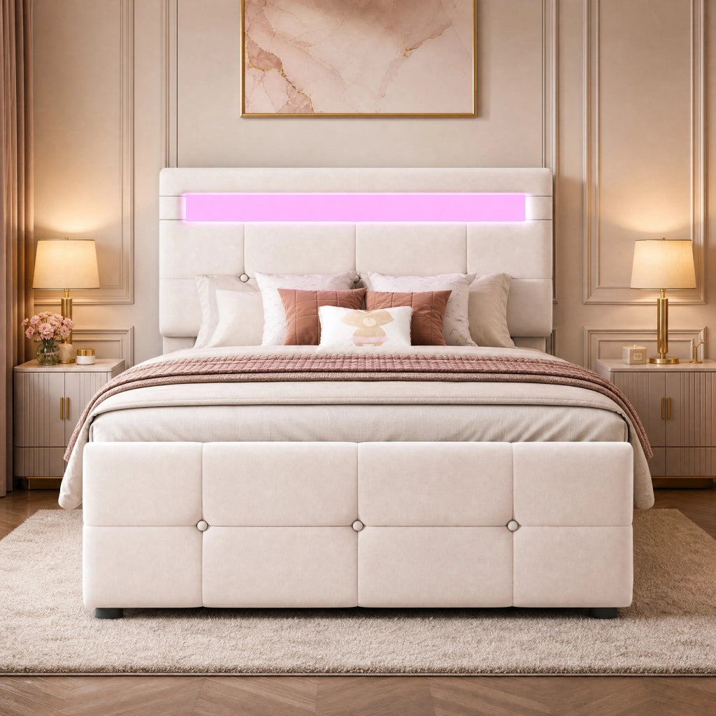 Letto imbottito 90x200 cm con LED e contenitore idraulico