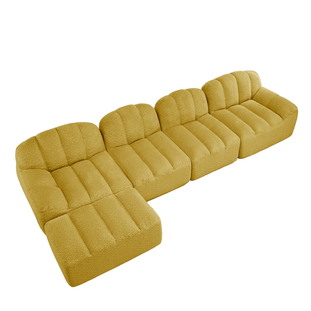 Divano modulare a 4 posti con pouf - Zephmum- Schiuma 32D, seduta profonda, guscio, tessuto morbido, giallo