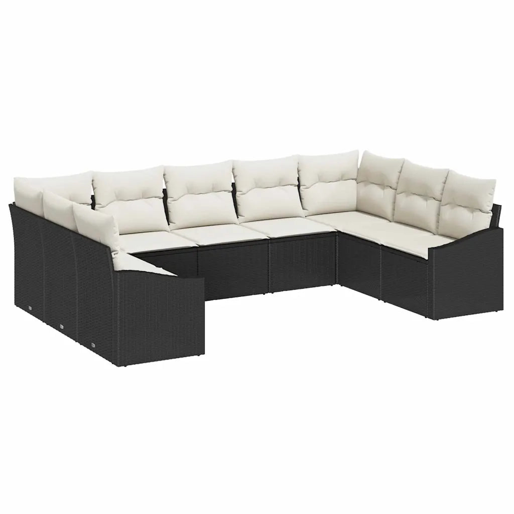 Set di divani con cuscino 9 pcs Nero polyrattan