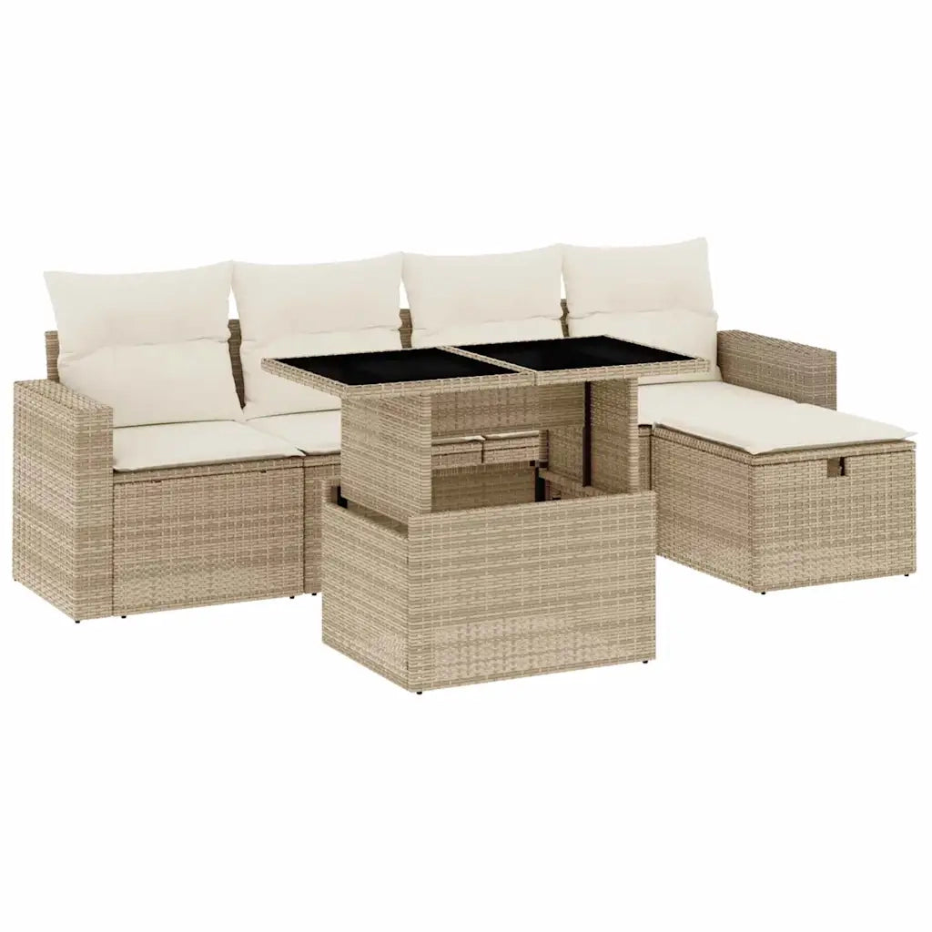 Set Divano da Giardino 6 pz con Cuscini Beige in Polyrattan 3274808
