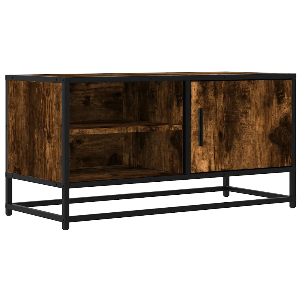 Mobile TV Rovere Fumo 80x34,5x40 cm Legno Multistrato e Metallo 848821
