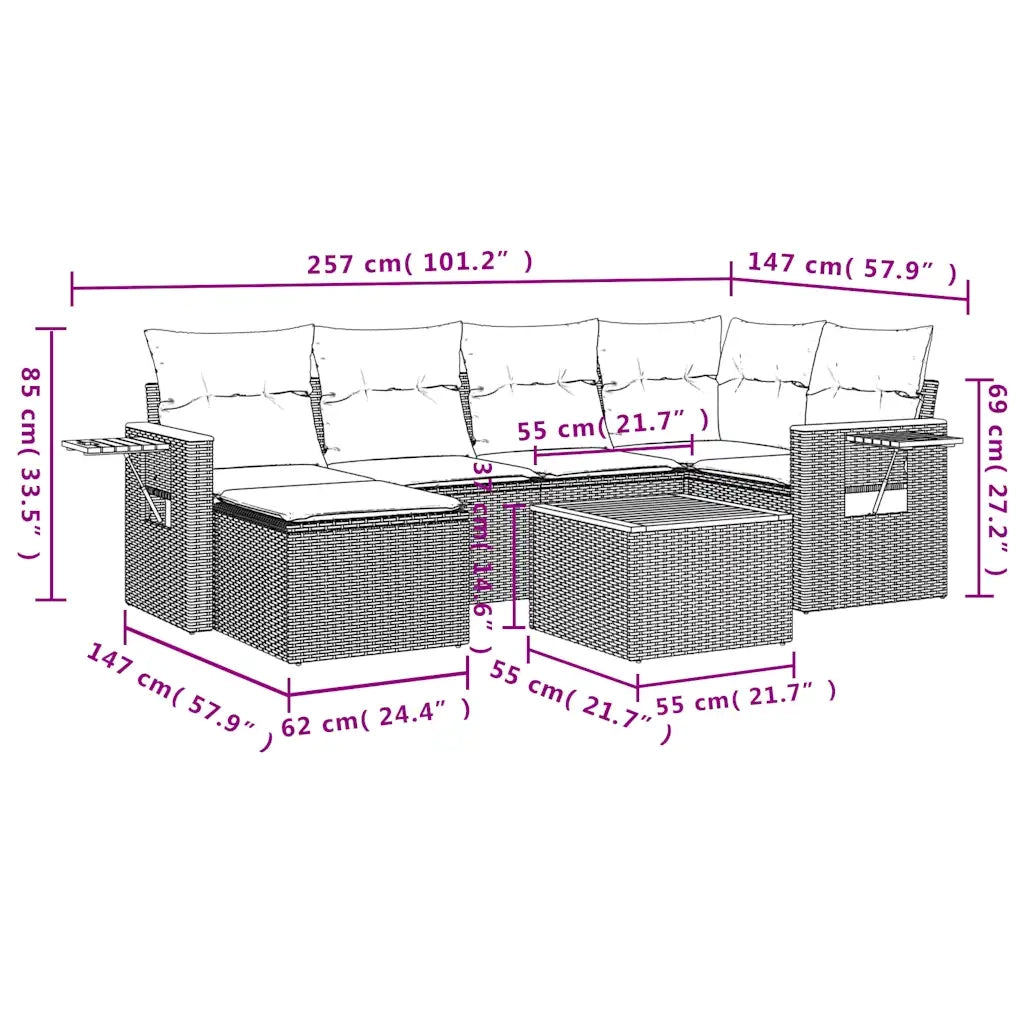Set Divani da Giardino 7 pz con Cuscini Nero in Polyrattan 3227023