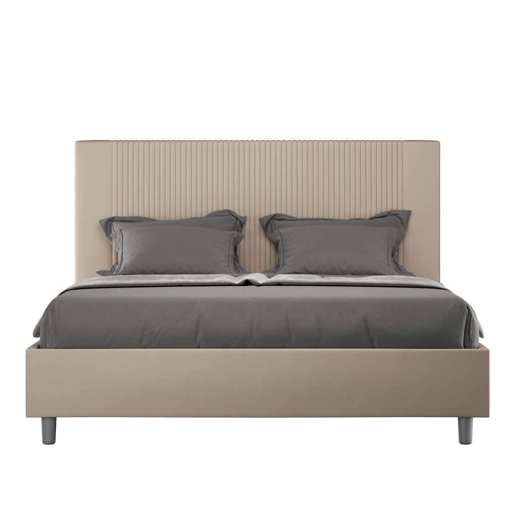 BS COM Letto queen size contenitore imbottito 150x210 similpelle tortora