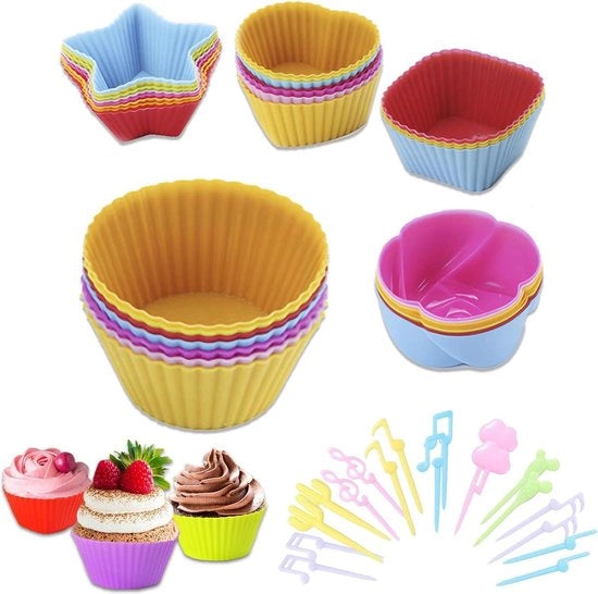 Set di Cuscinetti di Silicone Reutilizzabili a Forma di Cupcake - 71 pezzi - Ecologico - Con Forchetta