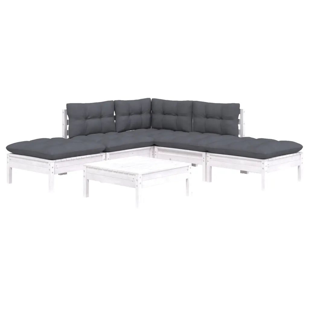 Set Divani da Giardino 6 pz con Cuscini Bianchi Legno di Pino 3096317