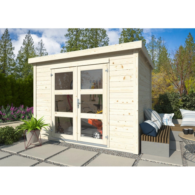 Casetta da giardino in legno 280x184 cm pareti 19 mm con porta doppia e tetto impermeabilizzato 5 m²  Esterni da Vivere Olivia 1