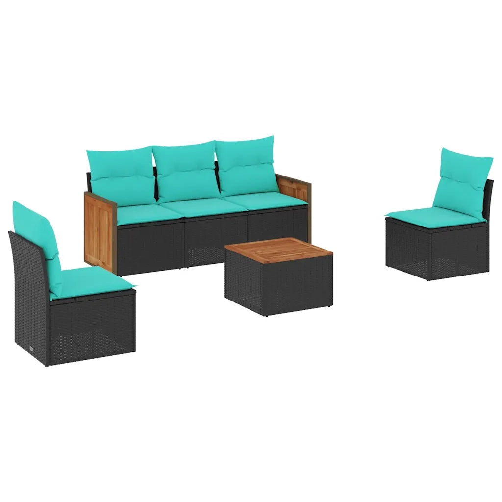 Set Divani da Giardino 6 pz con Cuscini Nero in Polyrattan 3227534