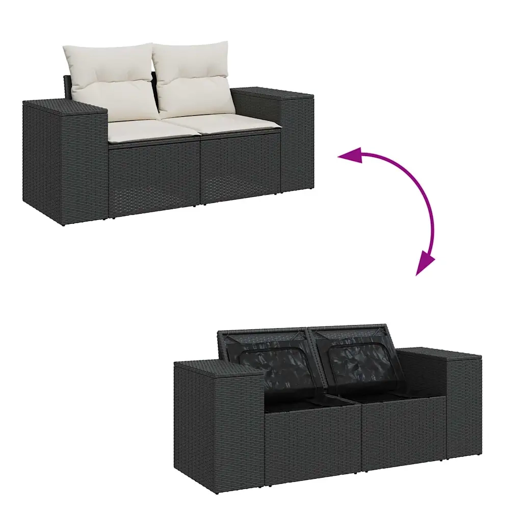 Set Divano da Giardino 6 pz con Cuscini Nero in Polyrattan 3325682
