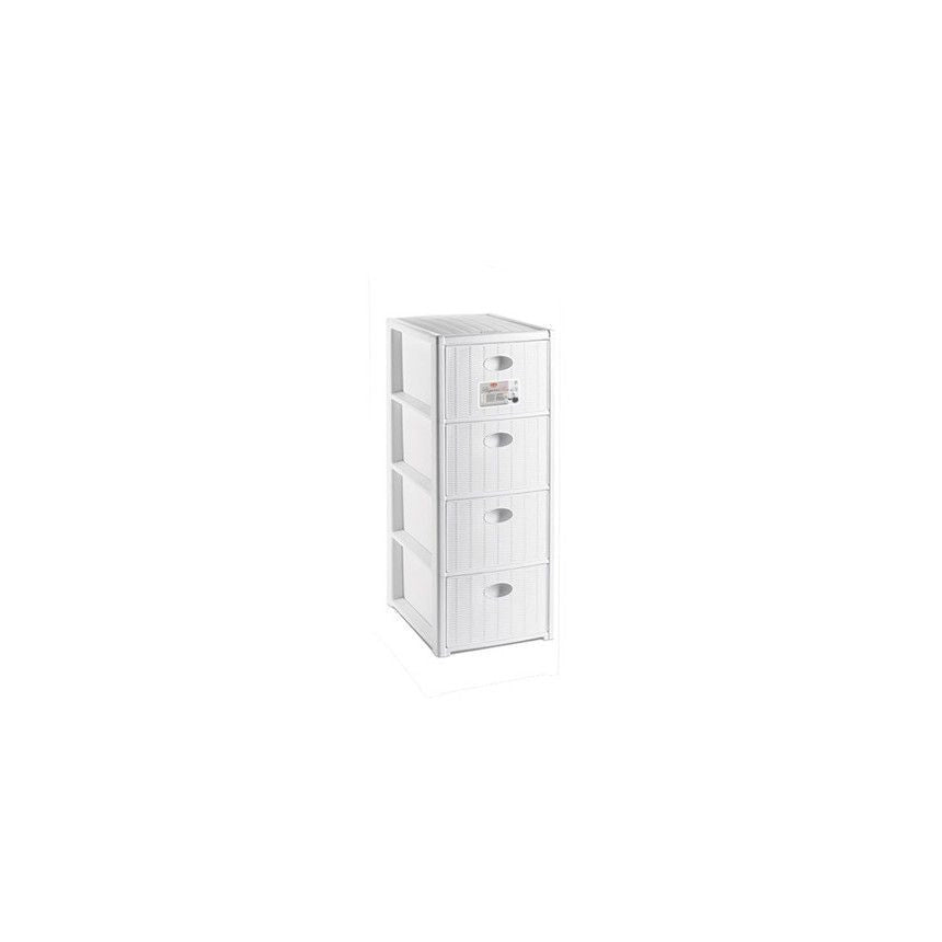 Stefanplast 303003 Elegance Cassettiera 4 Cassetti Slim Effetto Rattan 30x40x80 cm colore Bianco