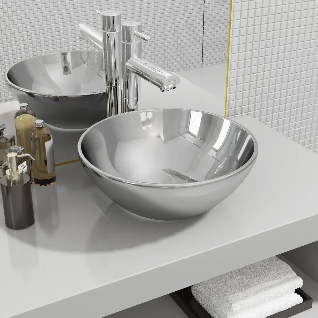 Lavandino-Lavabo-Lavello 32,5x14 cm in Ceramica Argento