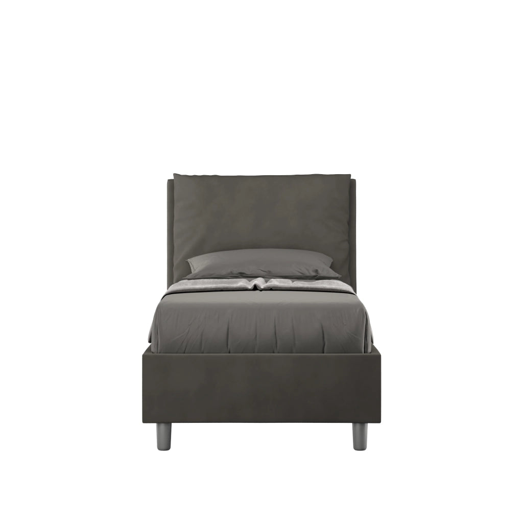 BS COM Letto singolo contenitore imbottito 90x210 microfibra grigio