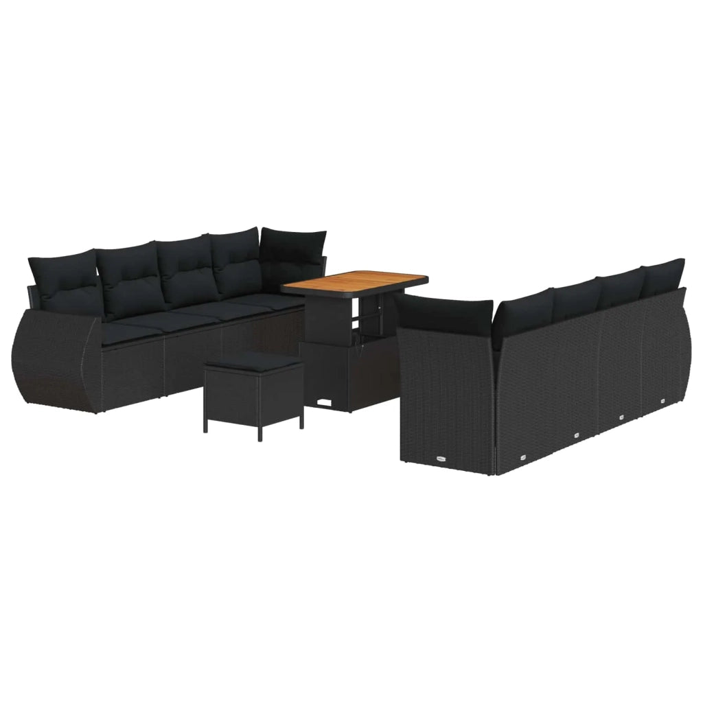 Set Divano da Giardino con cuscino 11 pcs Nero polyrattan 3361849