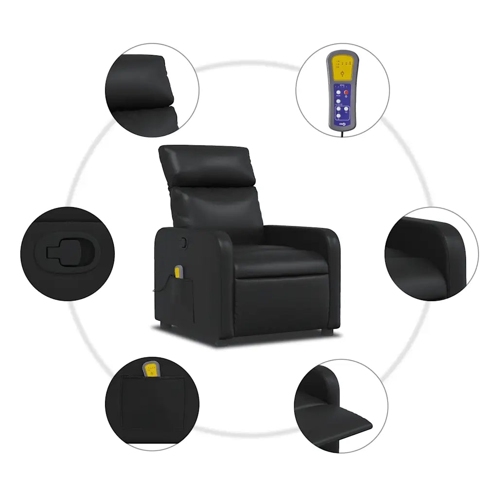 Poltrona Massaggiante | Sedia Relax Reclinabile Nera in Similpelle