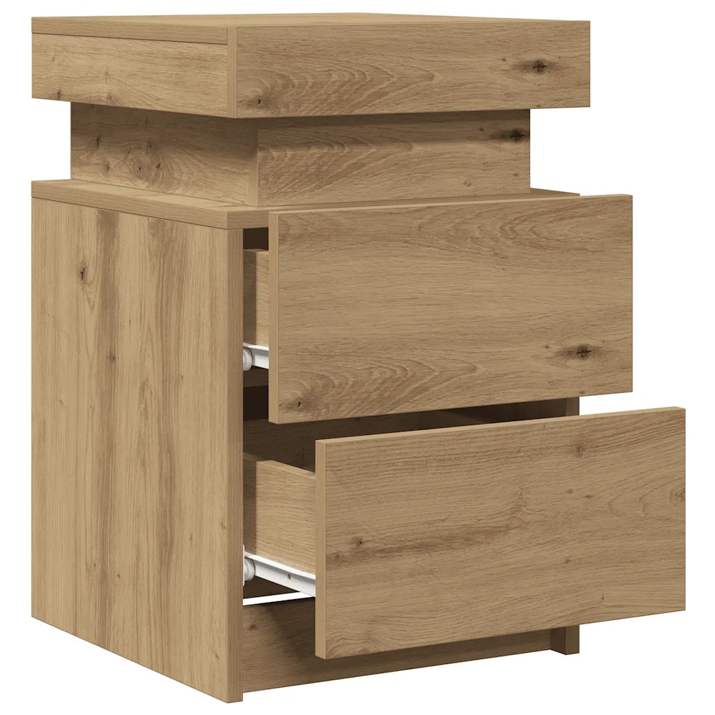Comodino con LED Rovere Artigianale 35x39x55 cm in Truciolato 857656