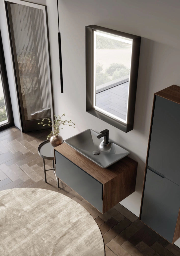 Set mobile lavabo con specchio (2 pezzi) "Craft 80" - 60 x 50 x 40 cm - Noce / Antracite