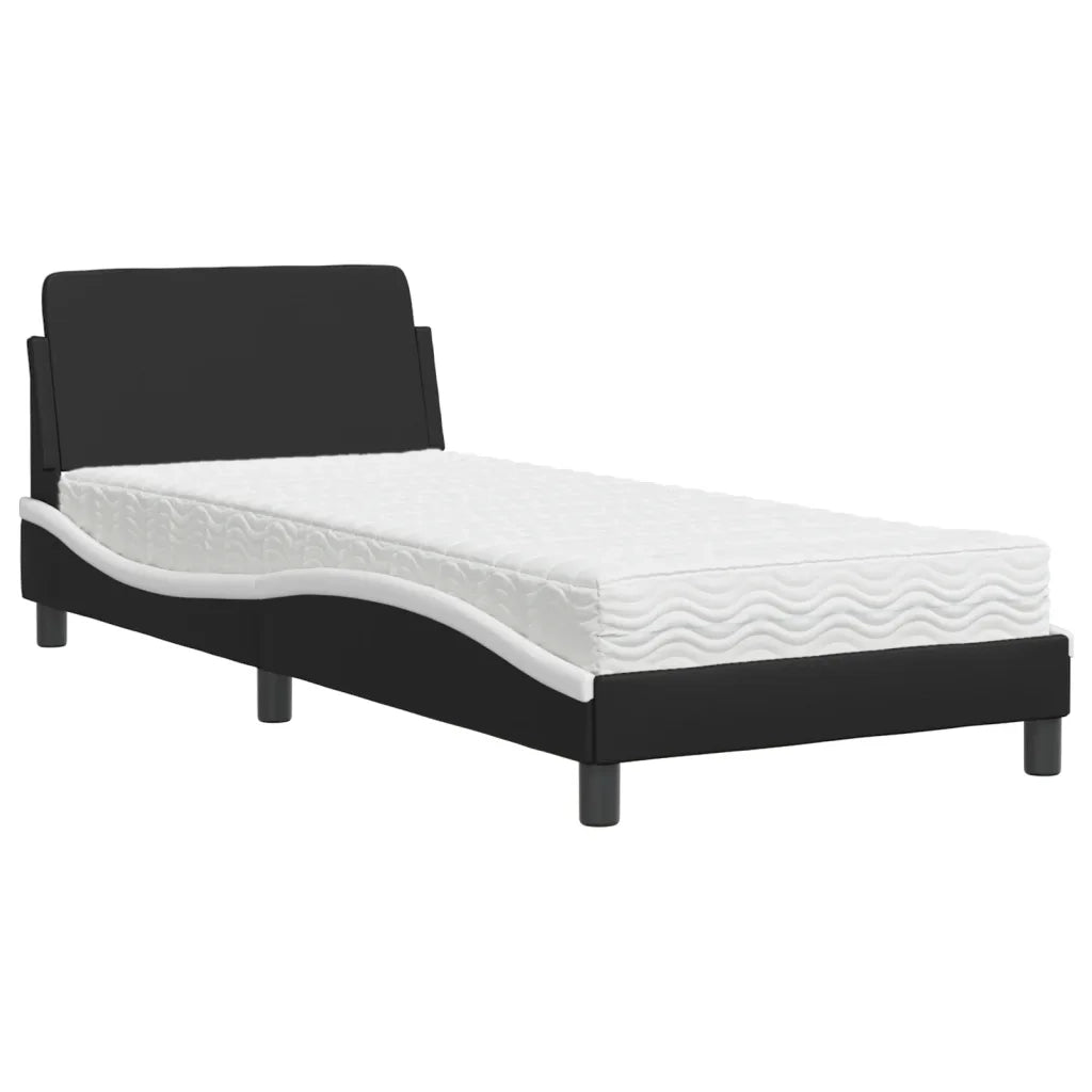 Letto con Materasso Dover Nero e Bianco 90x200 cm in Similpelle