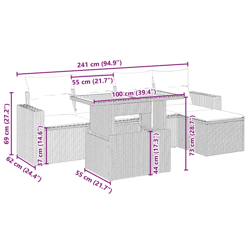 Set Divano da Giardino 6 pz con Cuscini Beige in Polyrattan 3275585